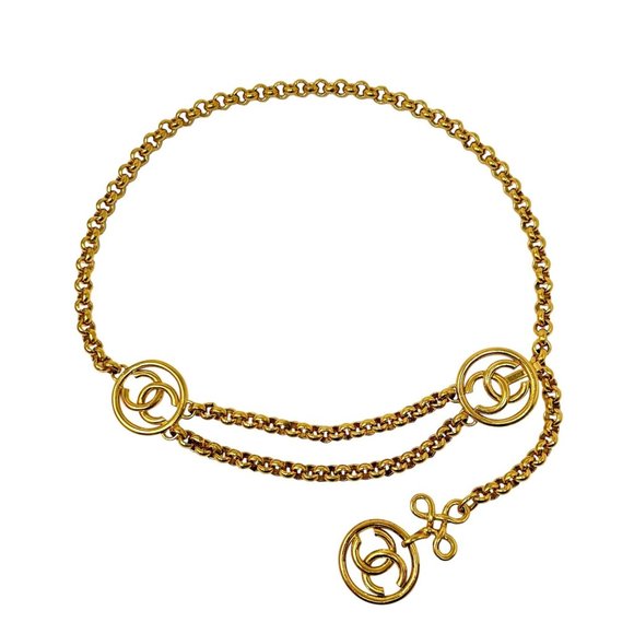 CHANEL 93P Vintage Yellow-Gold Logo CC Baroque Chain Belt - Picture 1 of 11